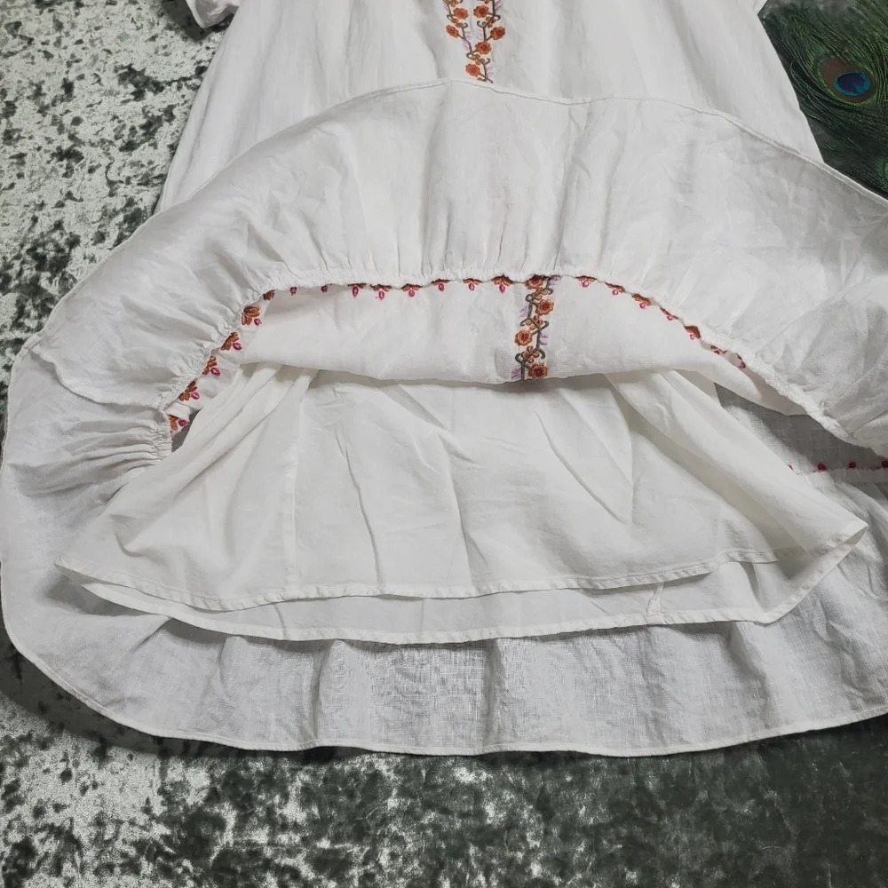 Madewell Embroidered‎ Linen Blend Raglan Ruffle Mini Dress - Picture 3 of 7